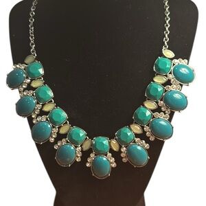 Lia Sophia Vintage Faux Green Turquoise Rhinstone Statement Necklace Estate find